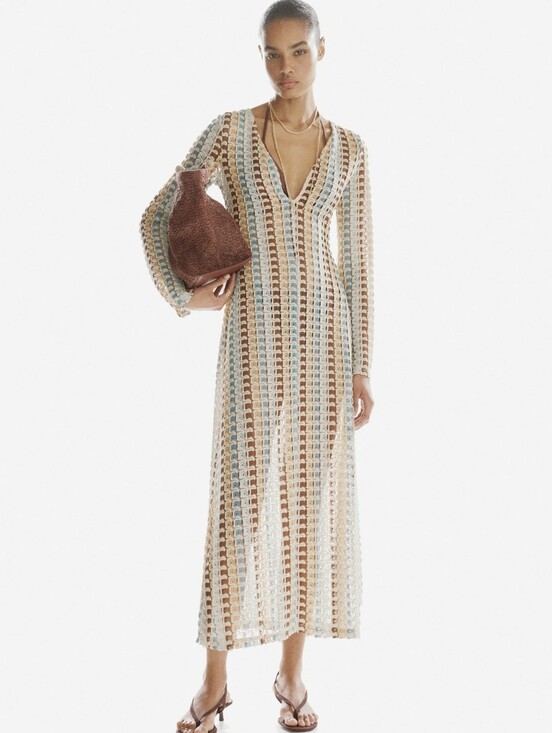 H&M Dresses & Skirts - H&M Crochet-Look Maxi Dress Light beige/patterned Bnwt Unlined See-through
